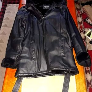 Black leather Dimension Coat with belt